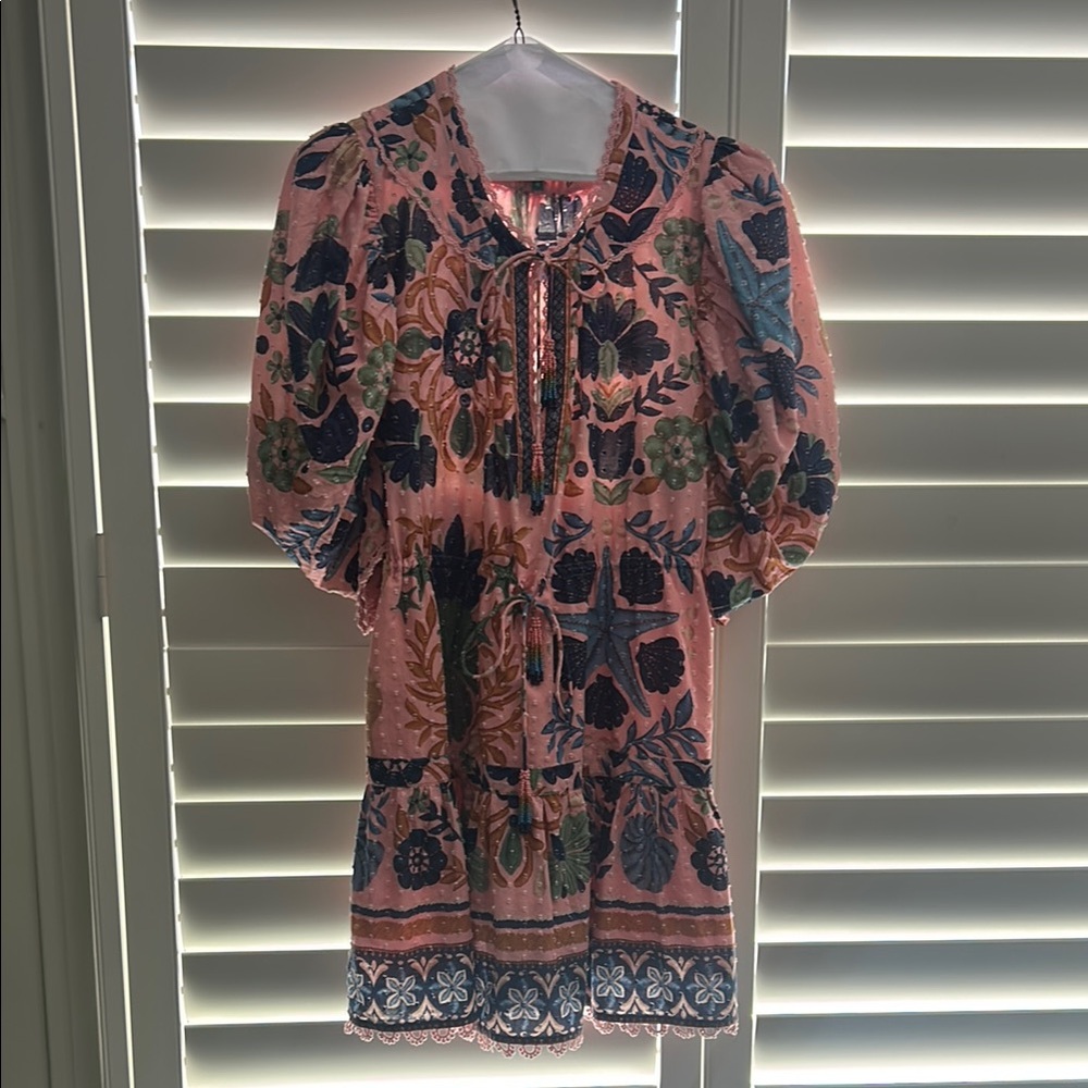 FARM Rio Pink Floral Dress with Blue and Green Details